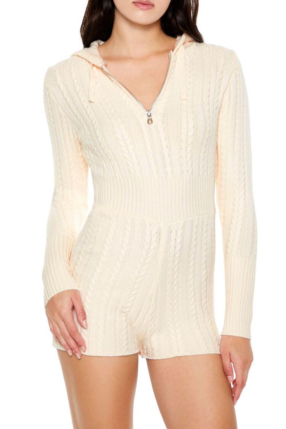 Hooded Cable Knit Zip-Up Romper | Forever 21 Product Image