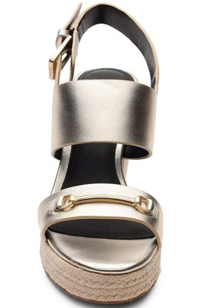Hinkley Metallic Leather Buckle Platform Wedges Product Image