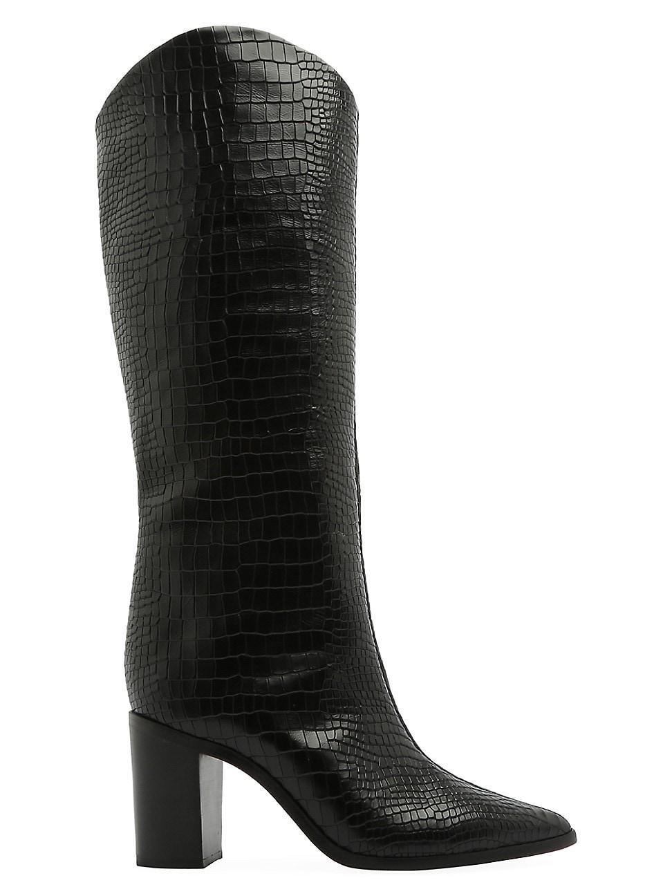 Schutz Womens Maryana Croc-Embossed Block Heel Pointed-Toe Tall Boots Product Image