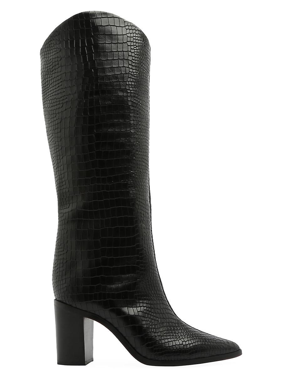 Schutz Womens Maryana Croc-Embossed Block Heel Pointed-Toe Tall Boots Product Image
