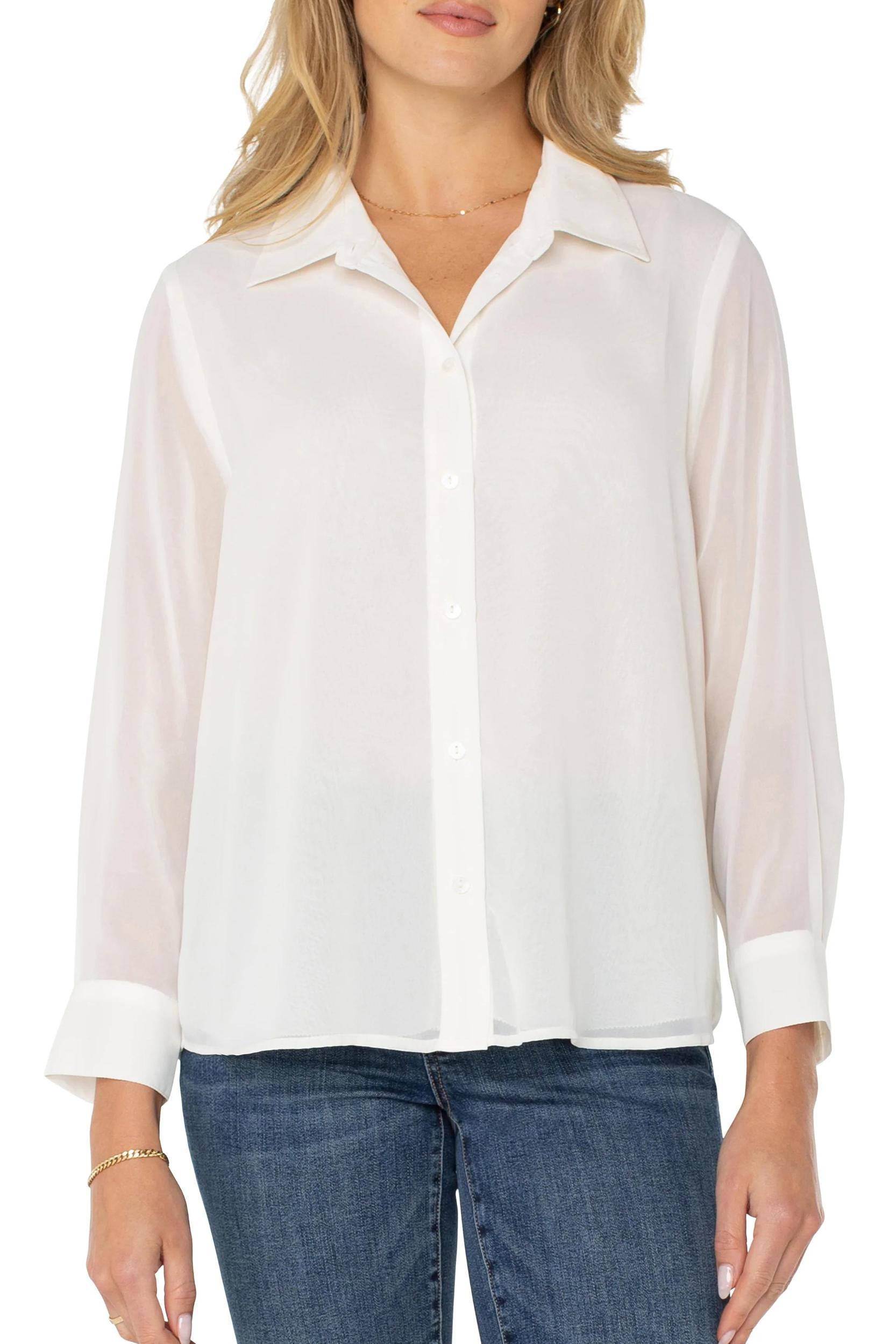 Long Sleeve Woven shirt with pleat back detail Product Image