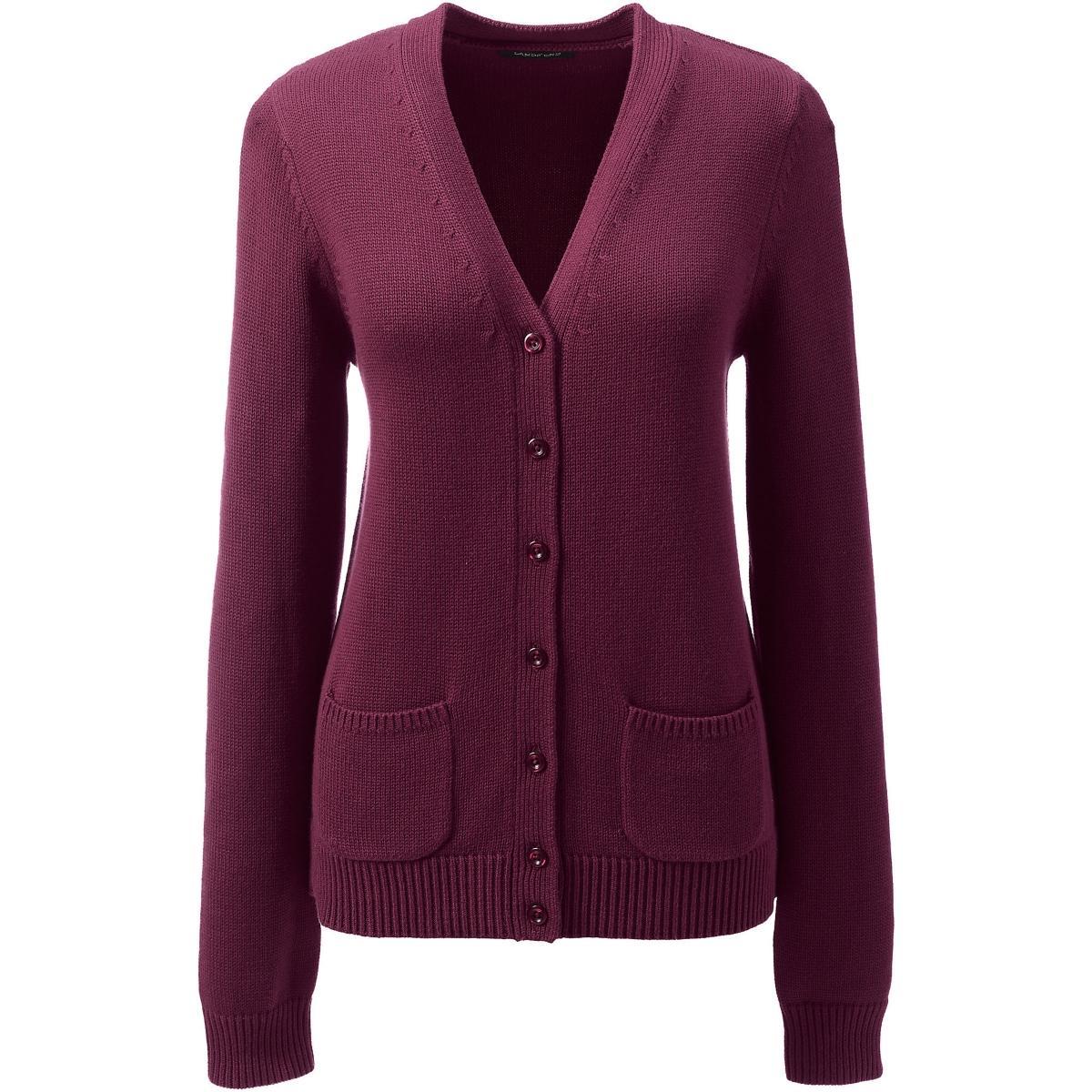 Women's Lands' End School Uniform Button Front V-Neck Cardigan Sweater, Size: Medium, Red Product Image