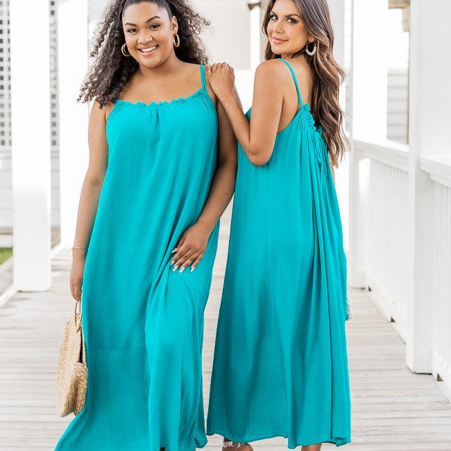 Choose Fate Teal High Neck Midi Dress FINAL SALE Product Image