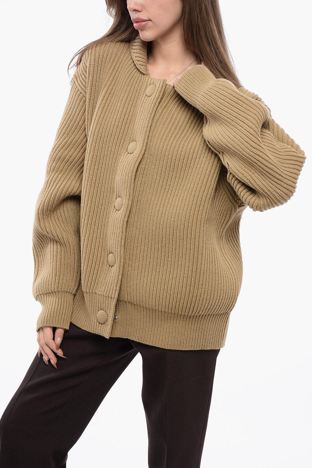 JIL SANDER Ribbed Dropped Shoulder Cardigan In Brown Product Image