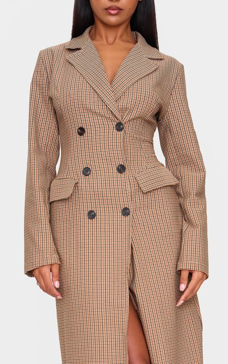 Brown Check Woven Blazer Maxi Dress Product Image