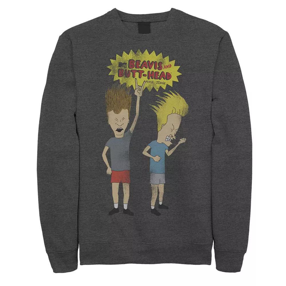 Men's Beavis and Butthead Rocking Out Logo Portrait Sweatshirt, Size: XXL, Grey Heather Product Image