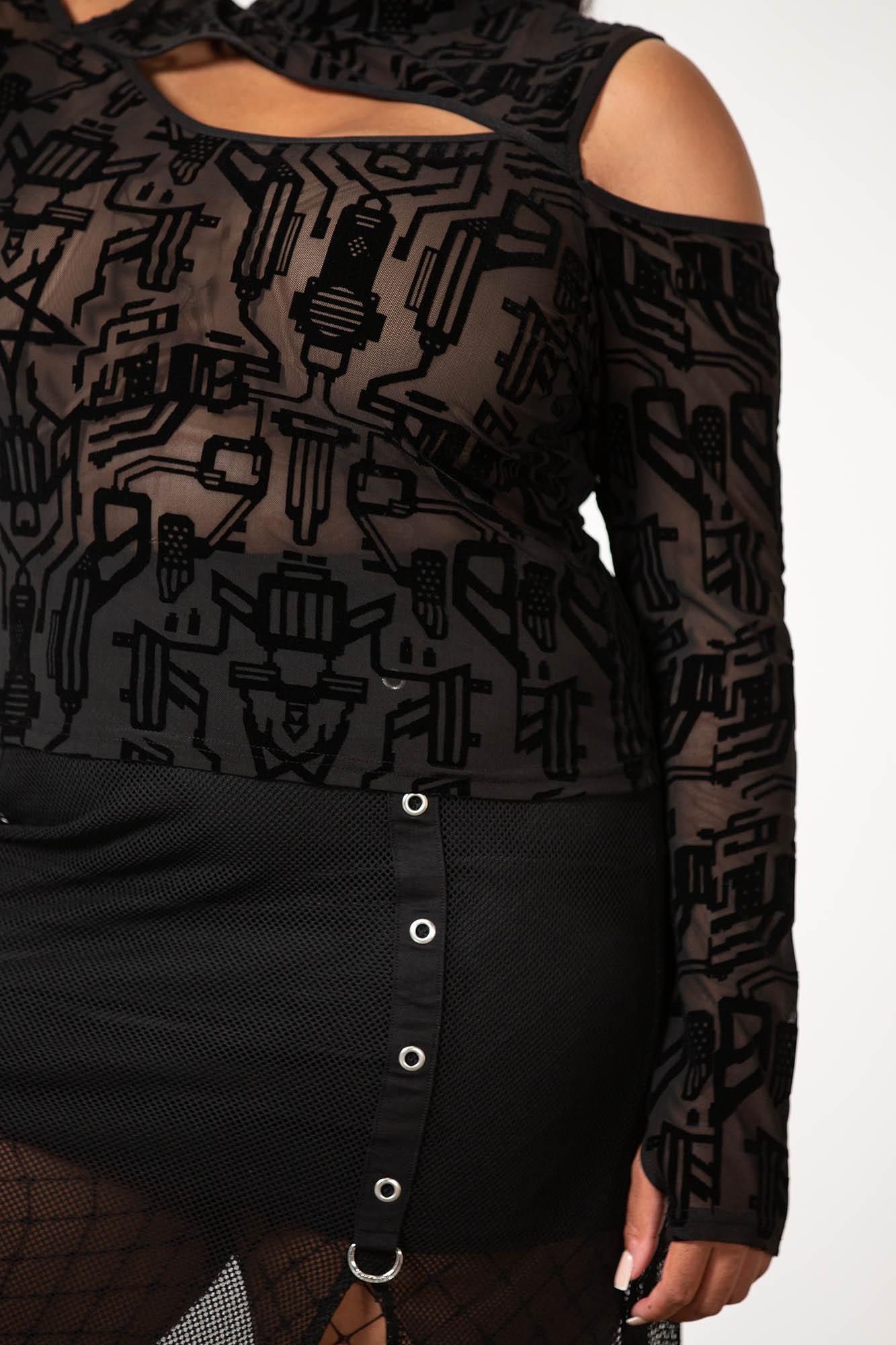 Tuned Out Mesh Cold Shoulder Top Female Product Image
