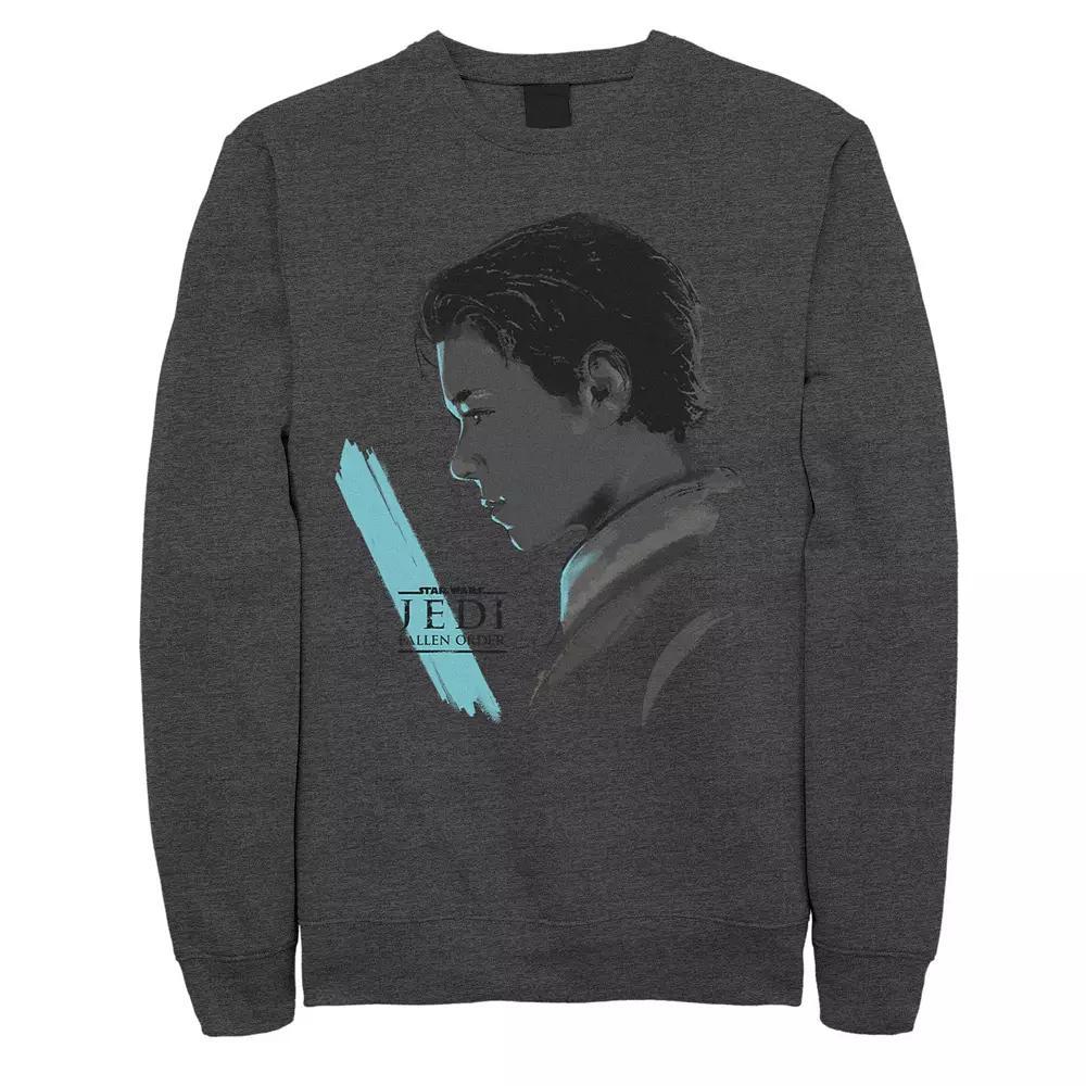 Men's Jedi: Fallen Order Blue Light Saber Fleece, Size: Medium, Grey Heather Product Image