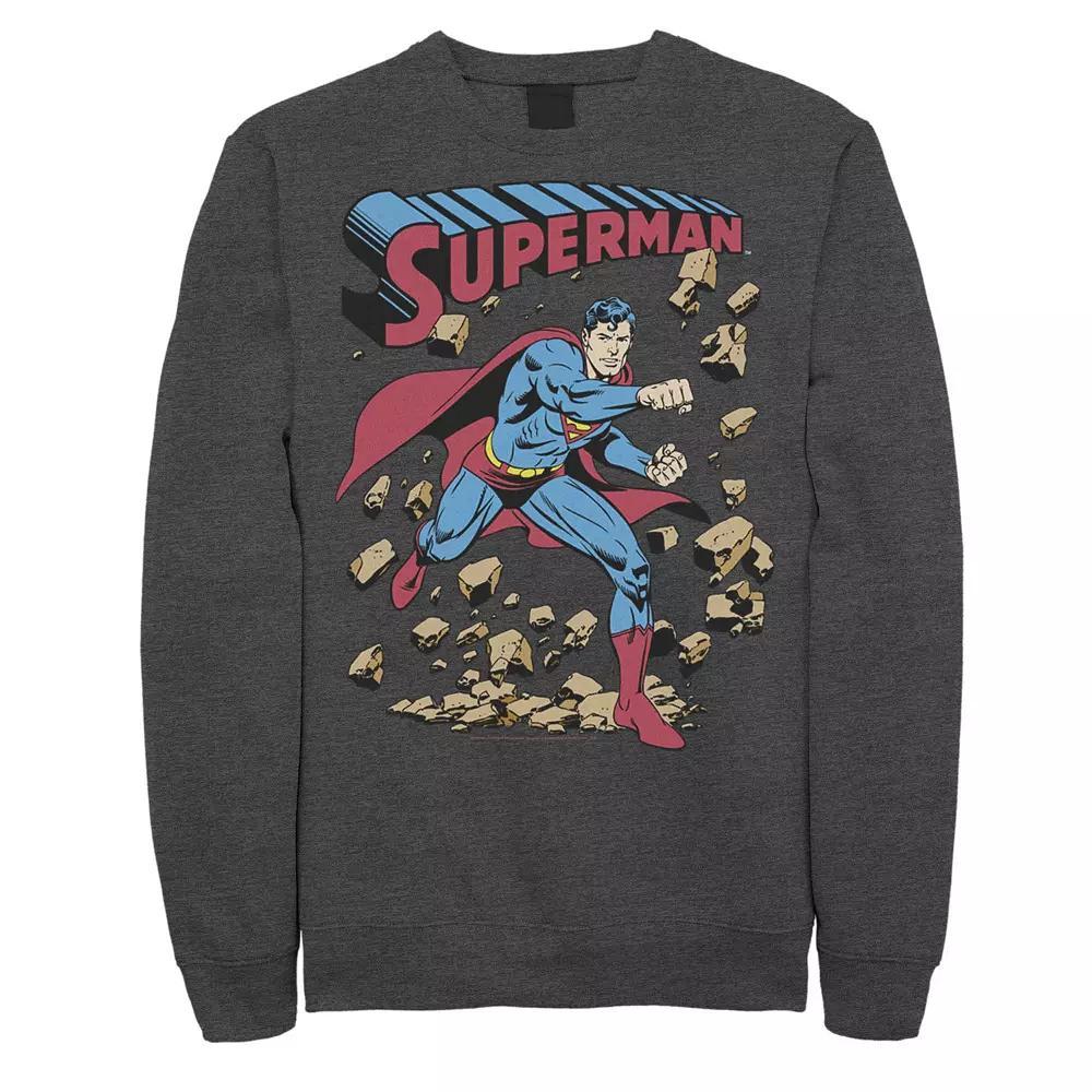 Men's DC Comics Superman Smash Rocks Vintage Poster Sweatshirt, Size: Small, Athletic Grey Product Image