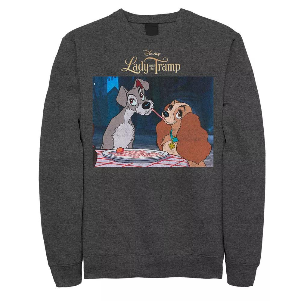 Disney's Lady And The Tramp Men's Spaghetti Distressed Portrait Sweatshirt, Size: Small, Grey Heather Product Image
