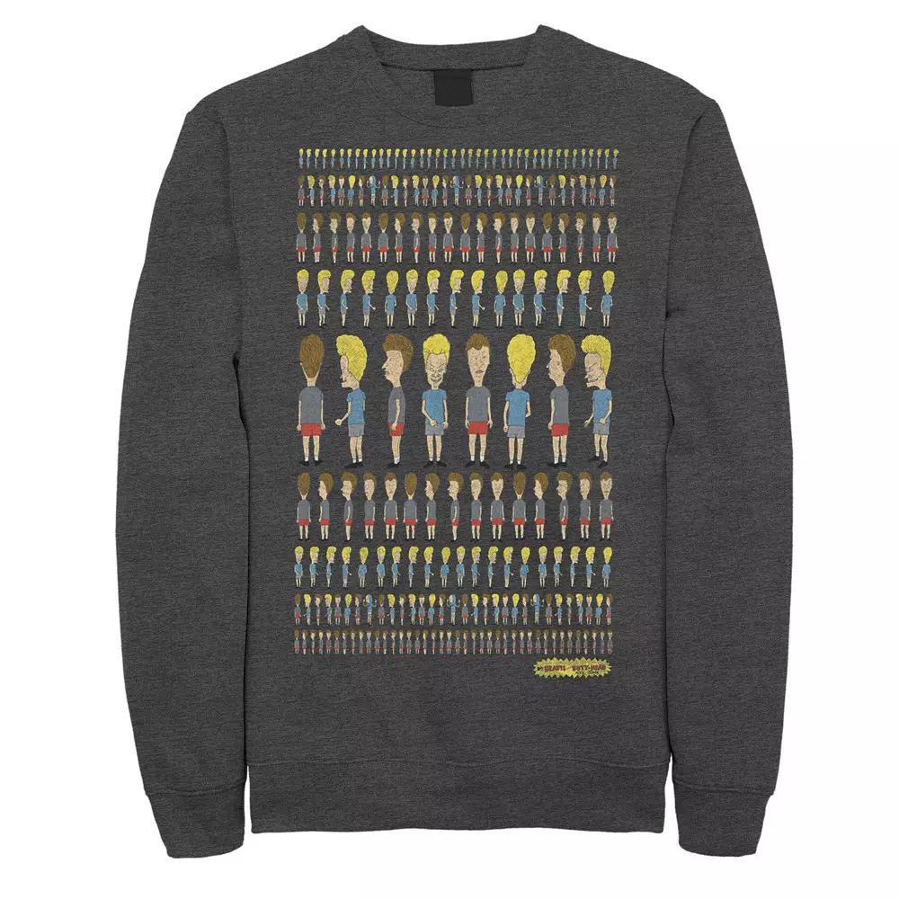 Men's Beavis And Butthead Patterns Rule Distressed Portrait Sweatshirt, Size: Small, Grey Heather Product Image