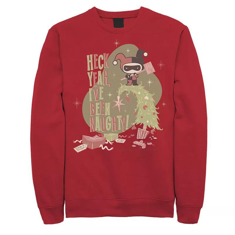 Men's DC Comics Christmas Harley Quinn "Heck Yeah I've Been Naughty" Sweatshirt, Size: Small, Red Product Image