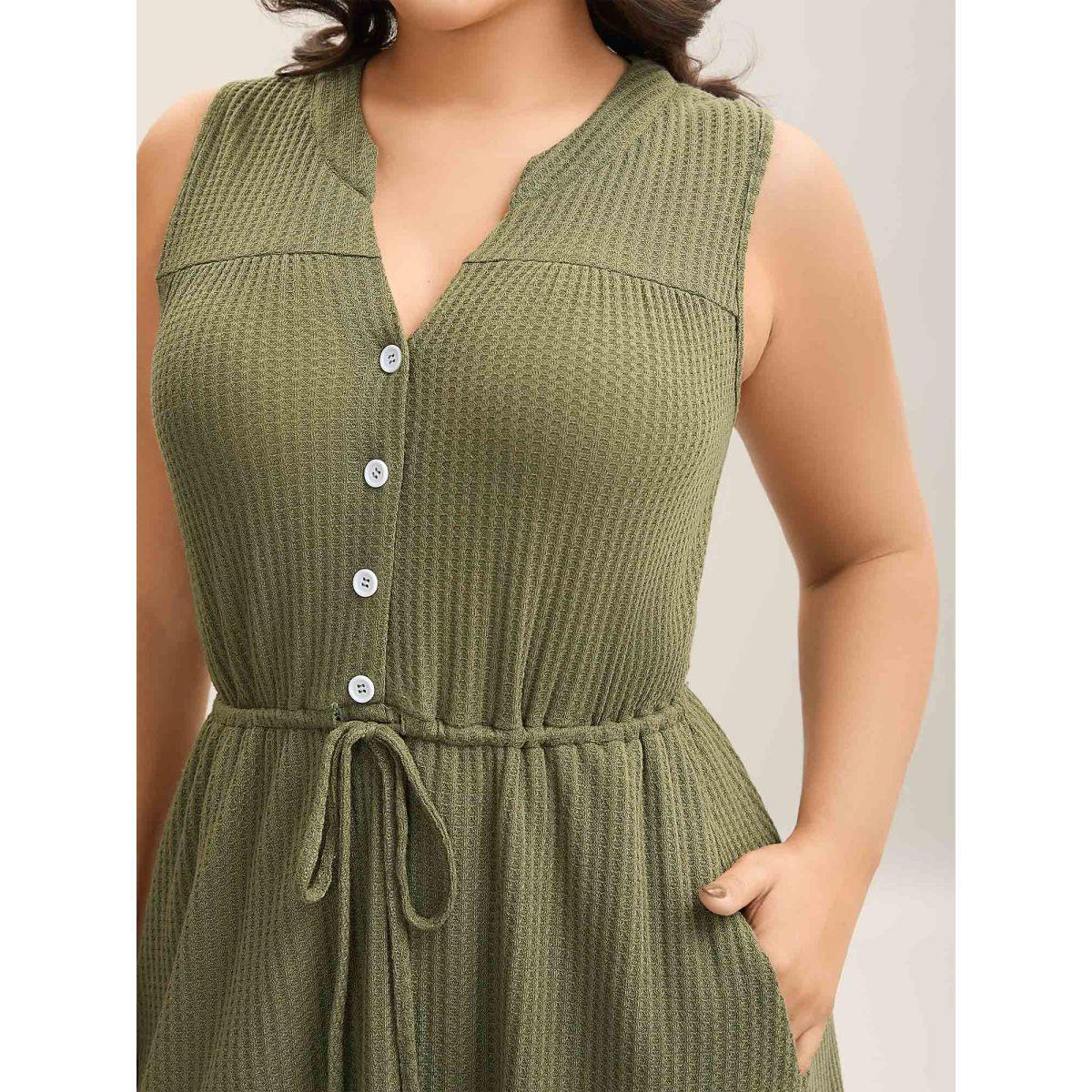 Plus Size Stretchy Textured Waist-Tie Midi Dress ArmyGreen Women Knit Dresses Bloomchic 18-20/2X Product Image