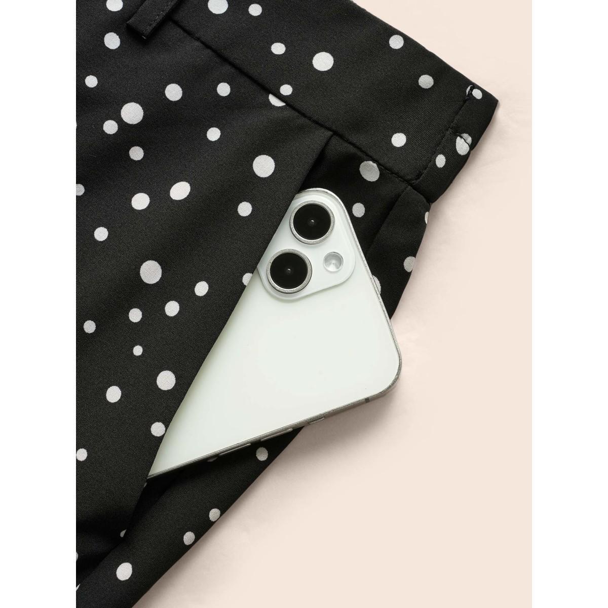 Plus Size Polka Dot Mid Rise Wide Leg Pants Women Black Elegant Wide Leg Mid Rise Everyday Pants BloomChic 14-16/1X Product Image