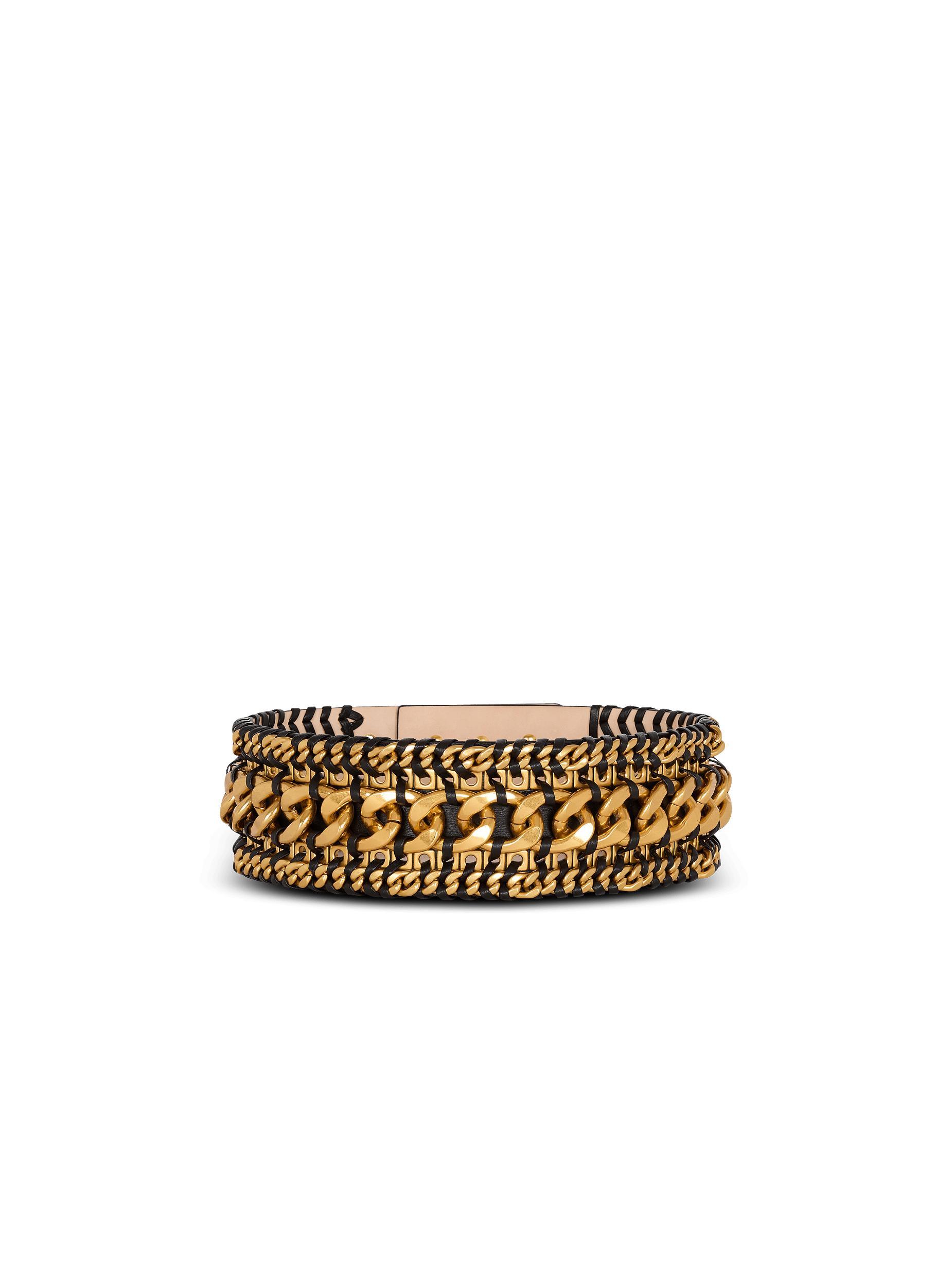 Wide waist belt in braided chains and leather Product Image
