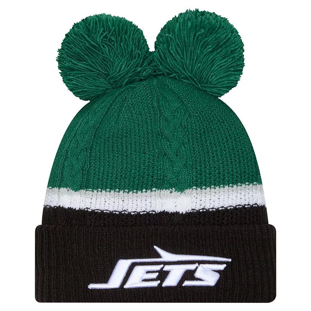 Women's New Era  Green New York Jets Double Bubble Cuffed Knit Hat with Poms Product Image