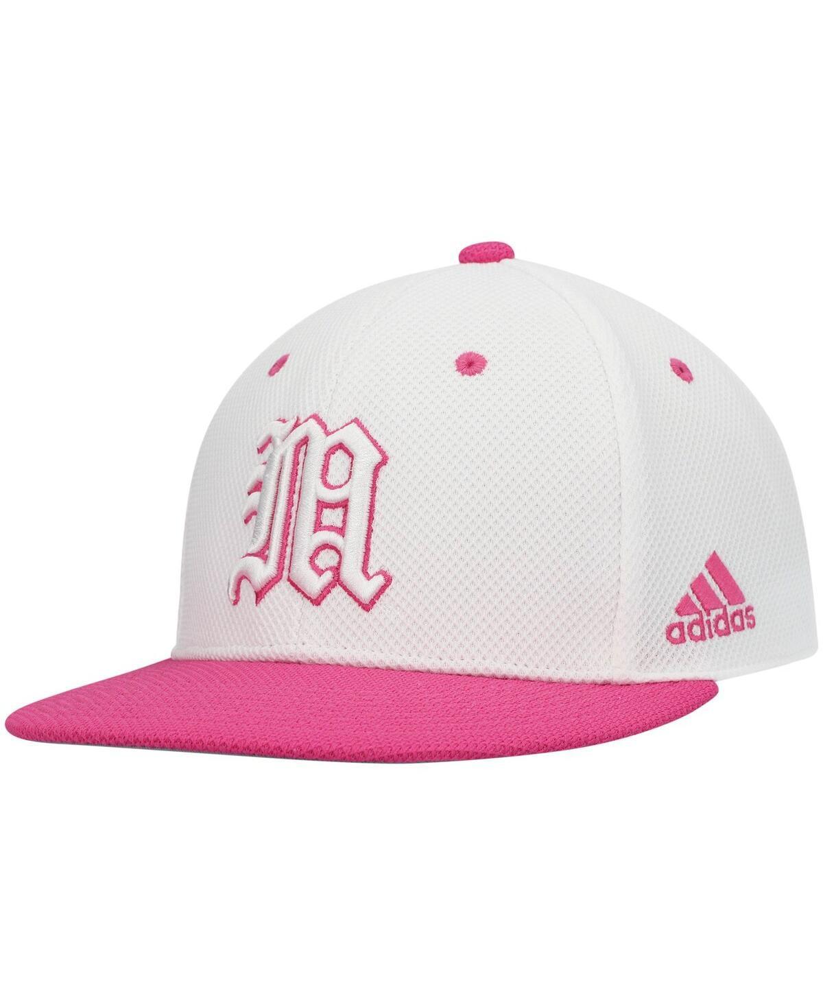 Men's adidas White/Pink Miami Hurricanes On-Field Baseball Fitted Hat, Size: 7 3/8 Product Image