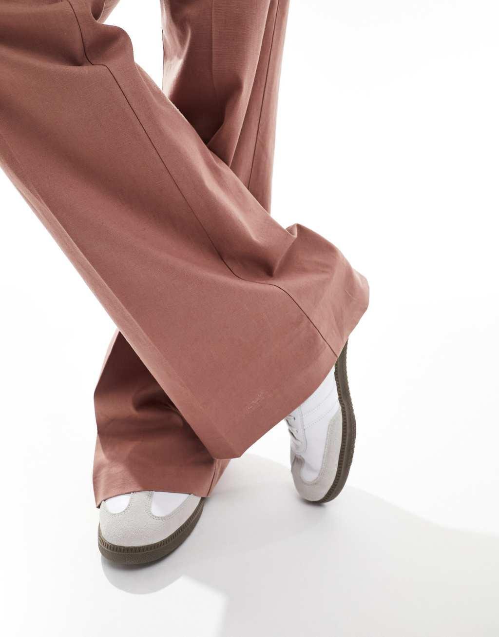 ASOS DESIGN vintage flare linen blend pants in terracotta Product Image