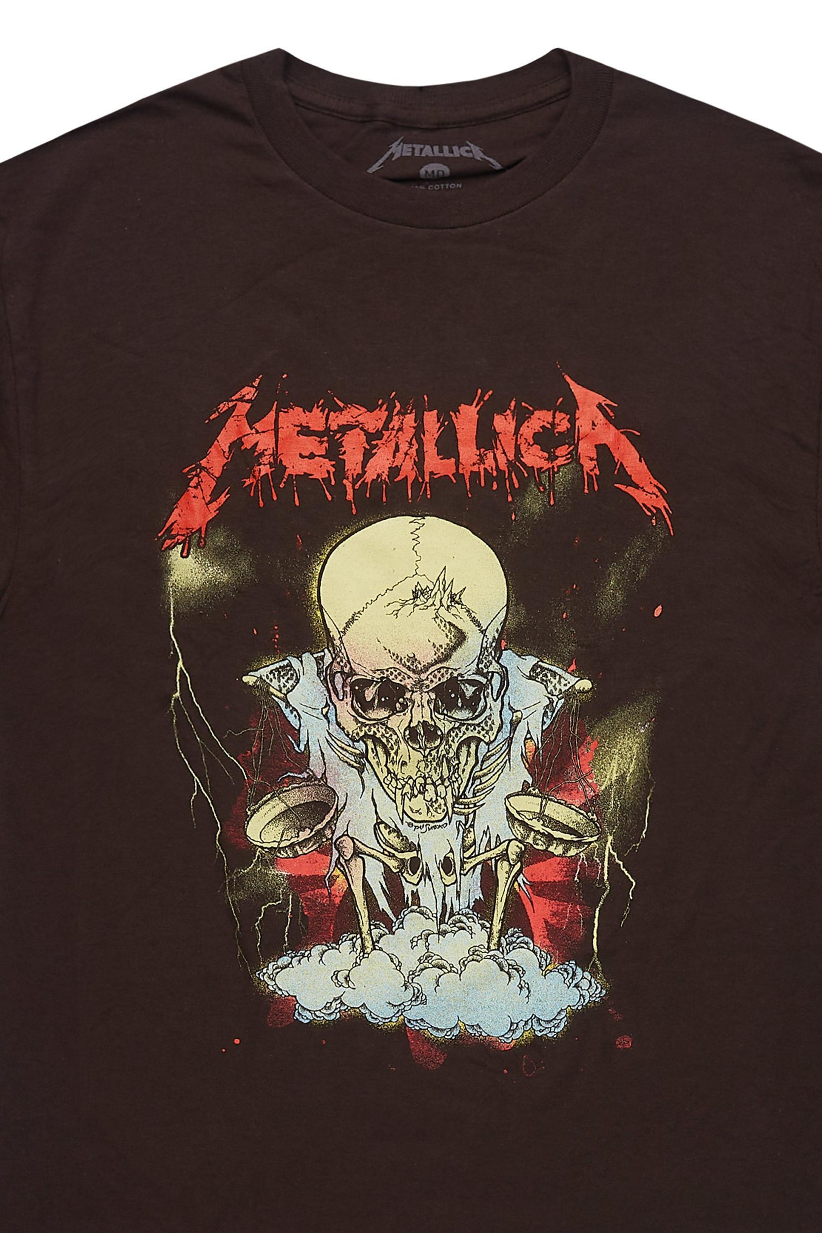 Metallica Skull Brown/Red Graphic T-Shirt Male Product Image