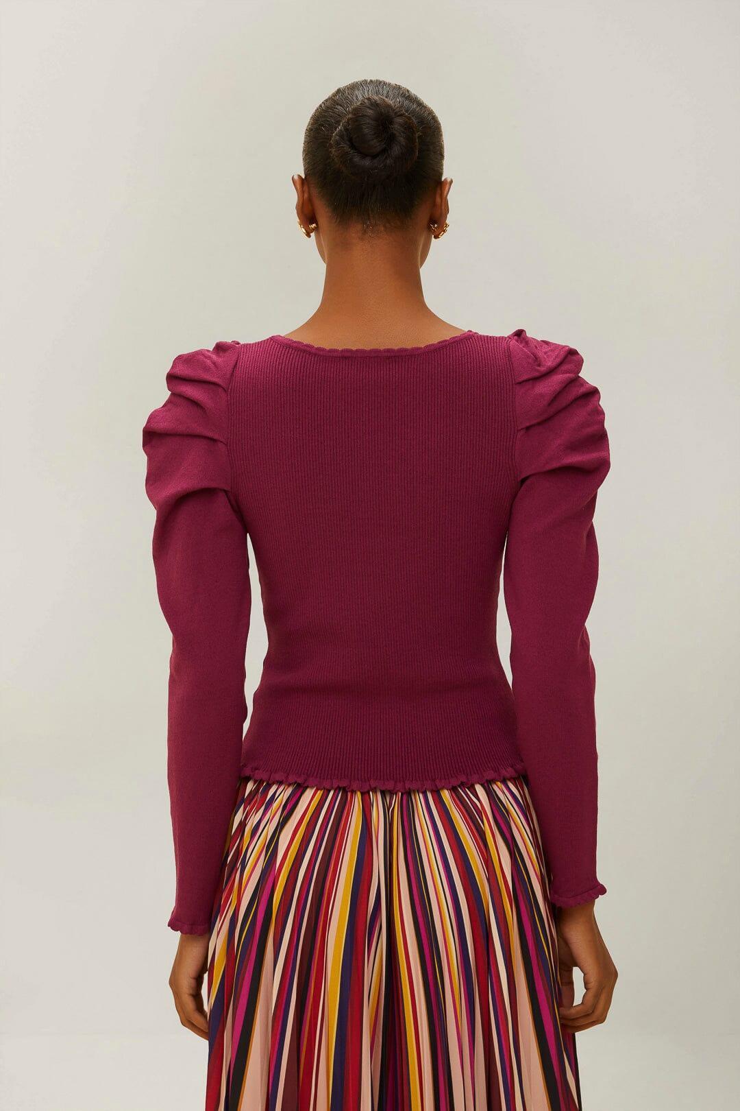 Burgundy Knit Corset Top, BURGUNDY / S Product Image
