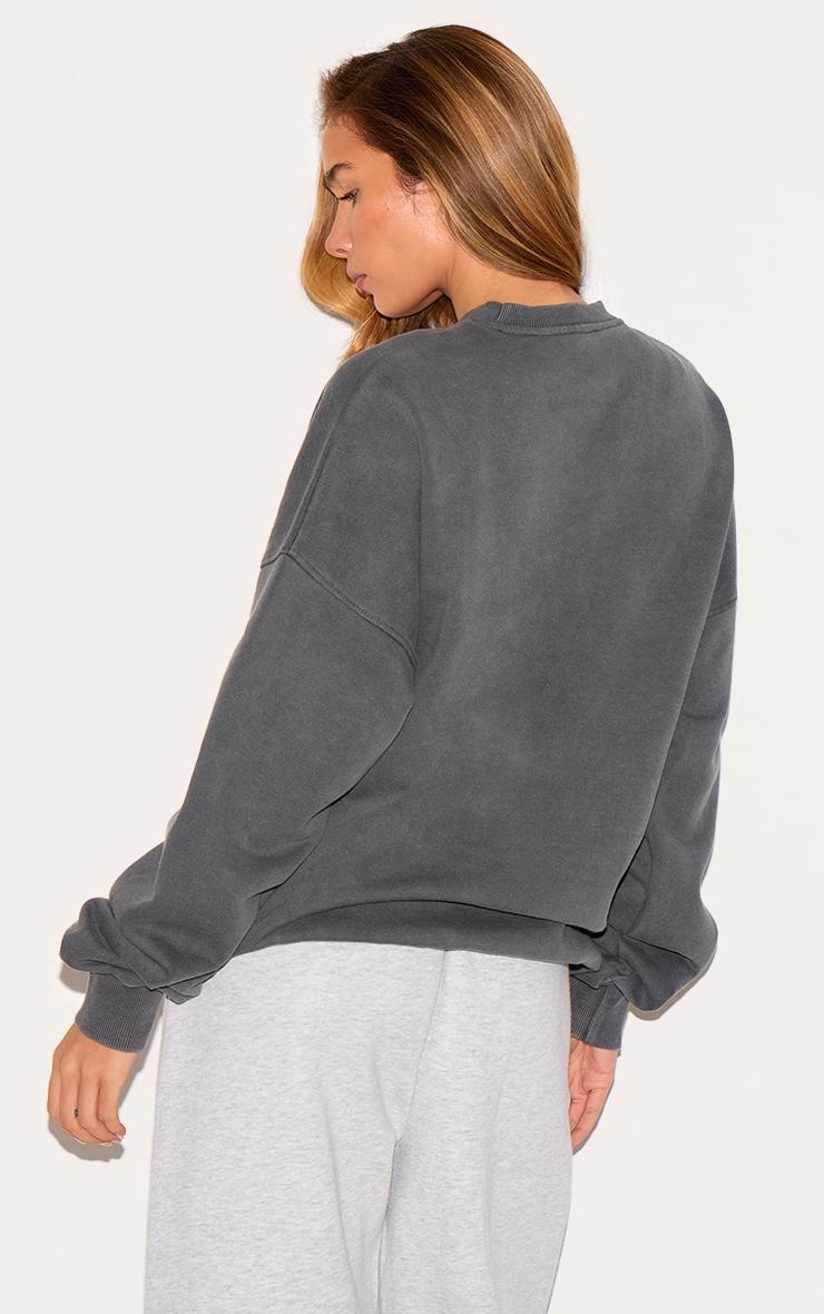 Charcoal Washed Paris Montmarte Print Oversized Sweatshirt Product Image