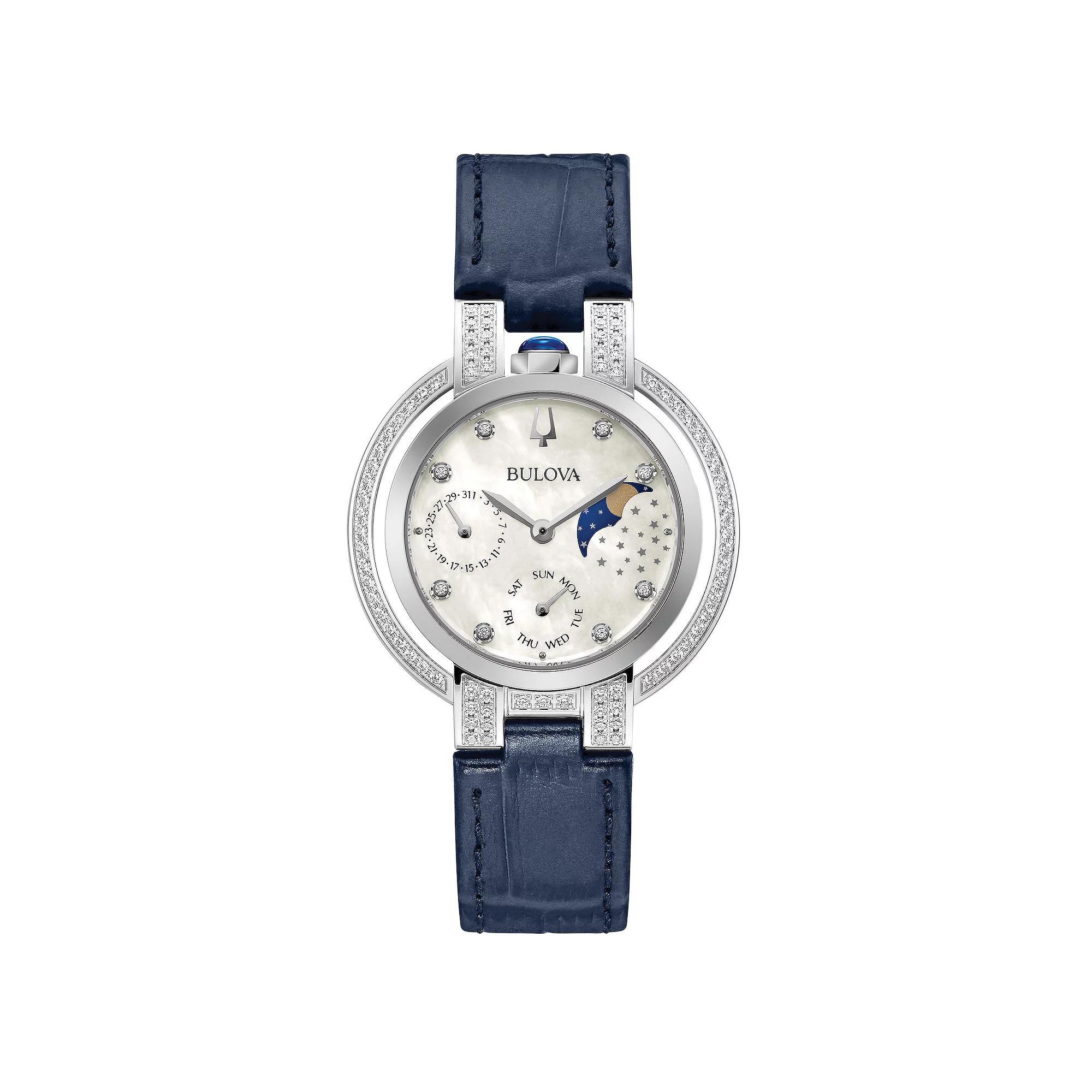 Bulova Womens Rubaiyat Stainless Steel Diamond Accent Blue Leather Strap Watch - 96R237 Product Image