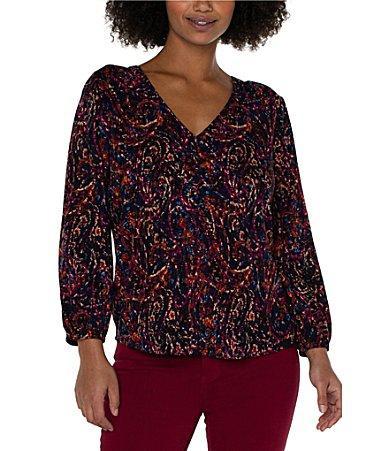 Liverpool Los Angeles 3/4 Sleeve Double V-Neck Woven Top (Batik Paisley All Over Print) Women's Clothing Product Image