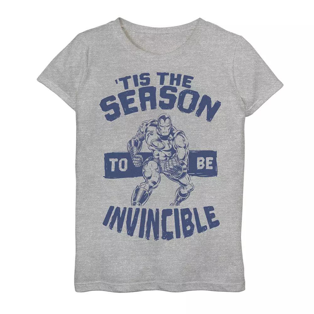 Girls 7-16 Marvel Iron Man Tis The Season To Be Invincible Christmas Graphic Tee, Girls Athletic Grey Product Image