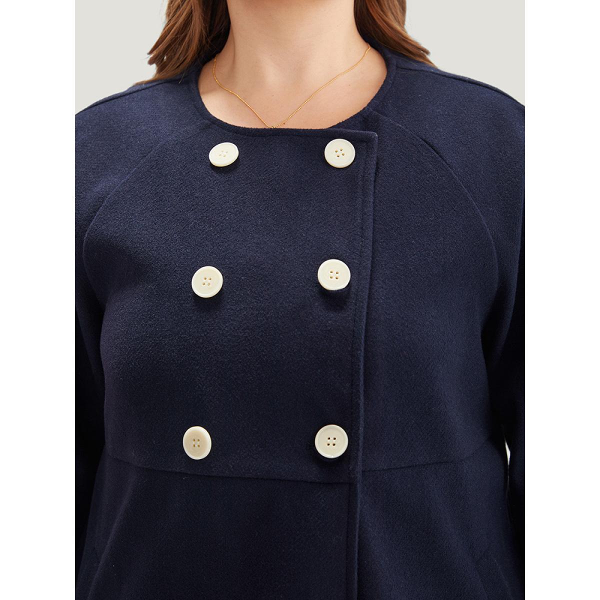 Plus Size Solid Button Detail pocket Coat Women Indigo Casual Plain Ladies Everyday Winter Coats BloomChic 10/M Product Image