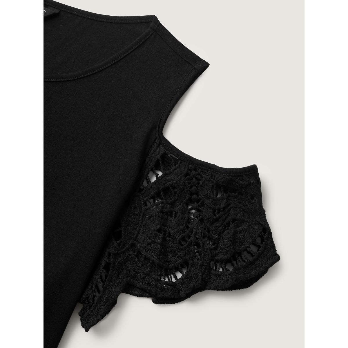Plus Size Sleeve Cut-Out Cold-Shoulder T-Shirt Black Women Cut-Out Round Neck Everyday-Casual T-shirts BloomChic 10/M Product Image