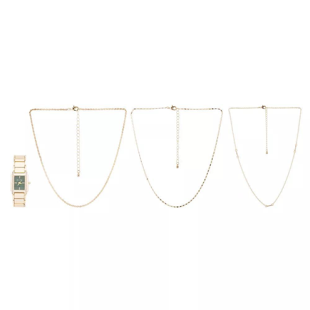 Jessica Carlyle Women's Gold Tone Watch & 3 Necklace Set, Size: 25MM Product Image