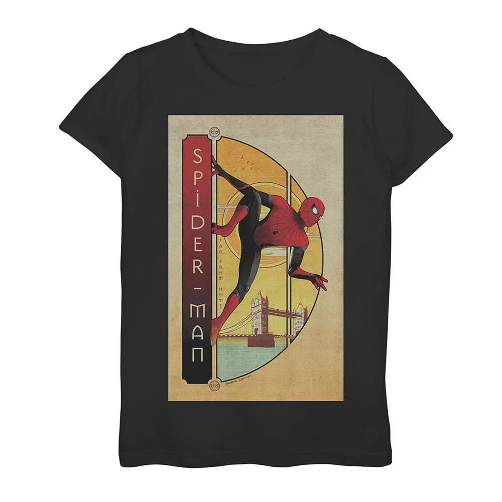 Girls 7-16 Marvel Spider-Man Far From Home Spider-Man Vintage Poster Graphic Tee, Girl's, Size: Small, Black Product Image