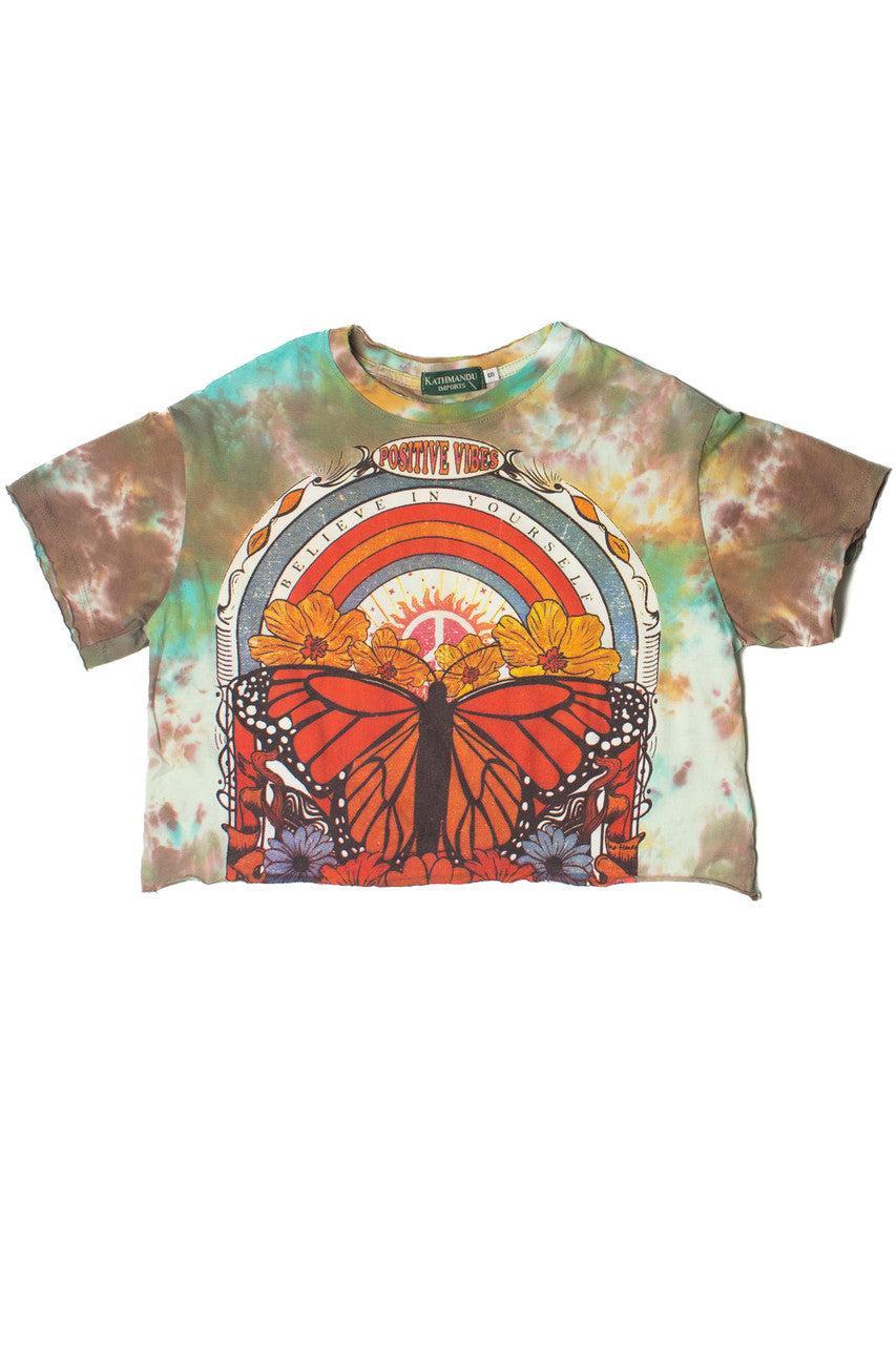 Tie Dye Positive Vibes Butterfly Crop Tee Product Image