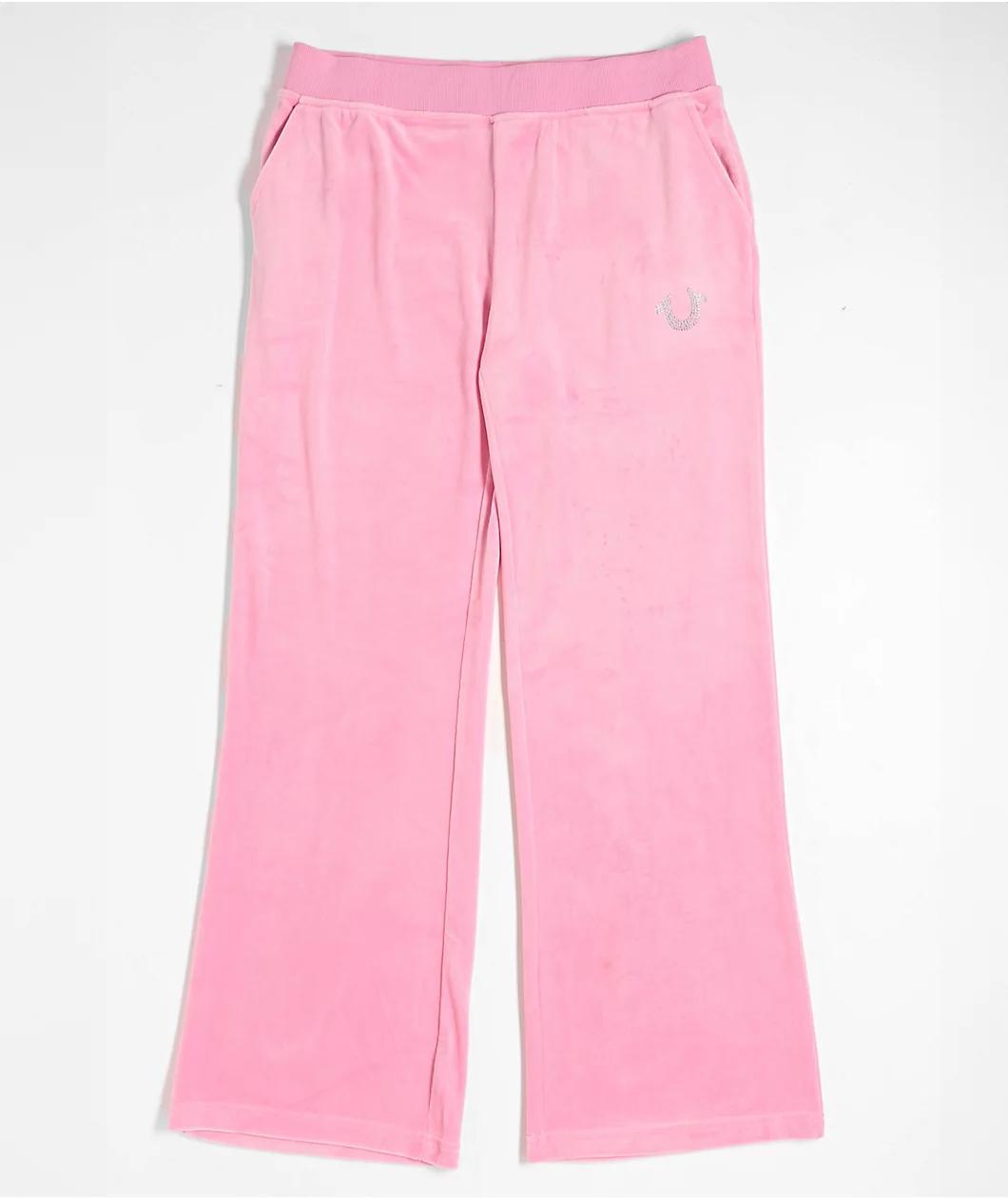 True Religion Crystal Horseshoe Pink Velour Track Pants Product Image