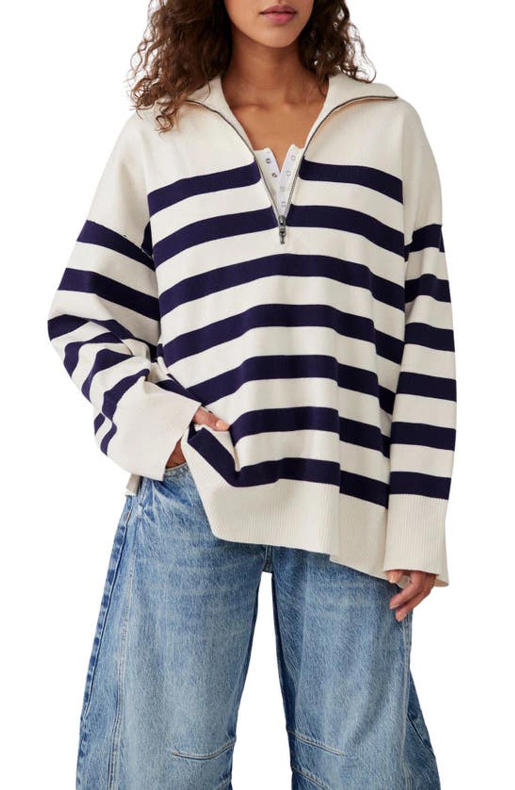 Free People Coastal Stripe Pullover (Pine Grove Combo) Women's Clothing Product Image