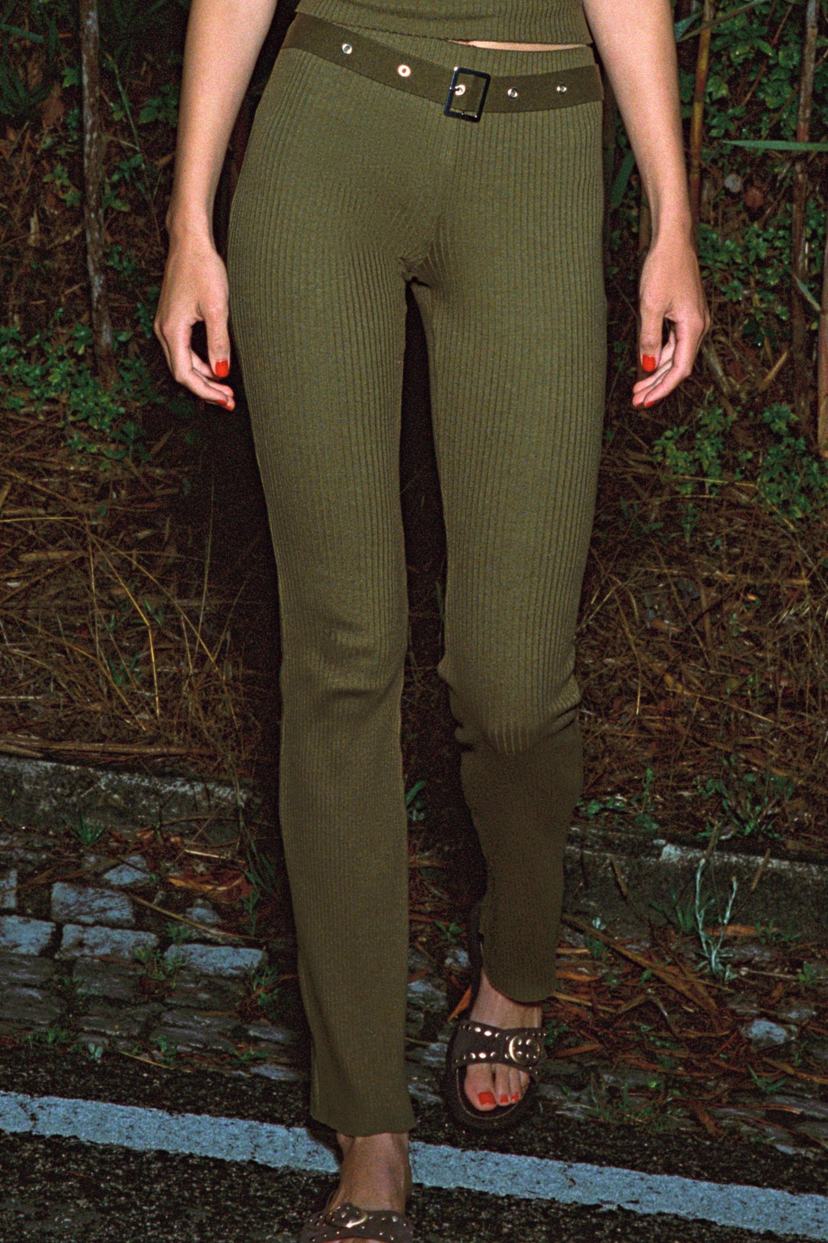 FLARED RIB PANTS WITH BELT Product Image