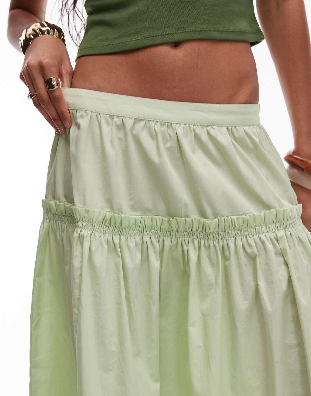Topshop frill poplin full skirt in green Product Image
