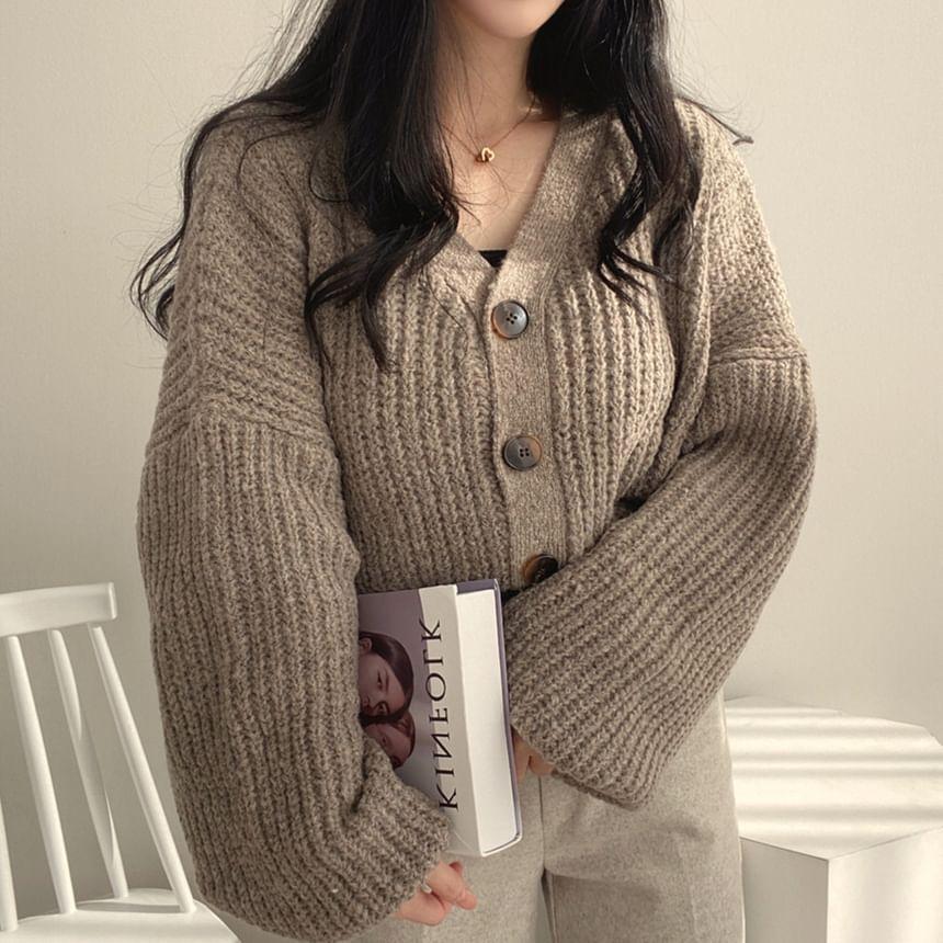 V-Neck Plain Cardigan Product Image