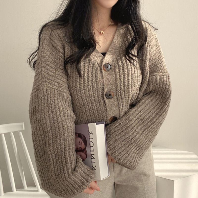 V-Neck Ribbed Cardigan Product Image