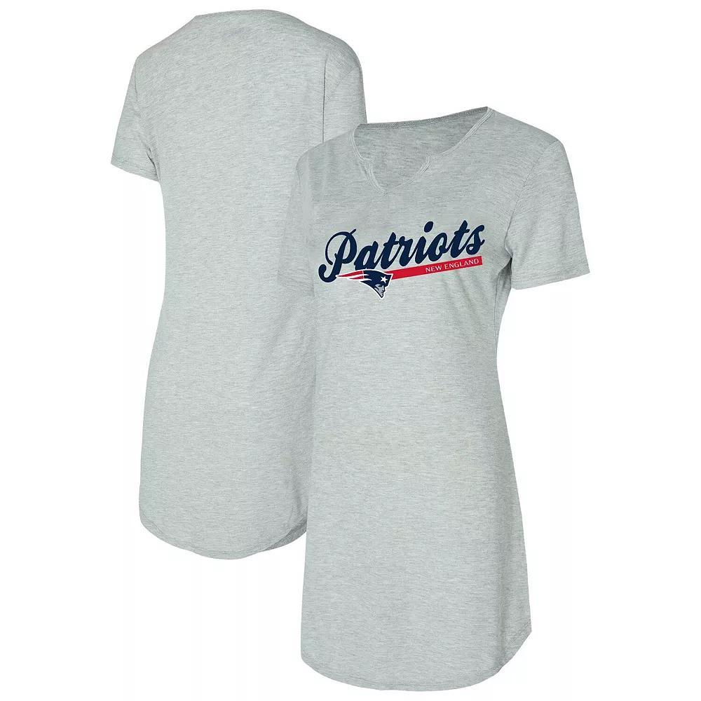 Women's Concepts Sport Gray New England Patriots Petition Knit Notch Neck Nightshirt, Size: Large, Grey Product Image