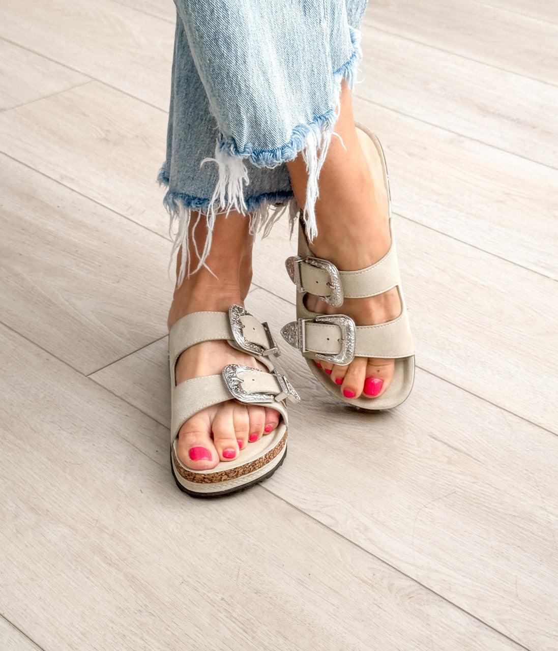 Mickie Western Slides in Cream Product Image