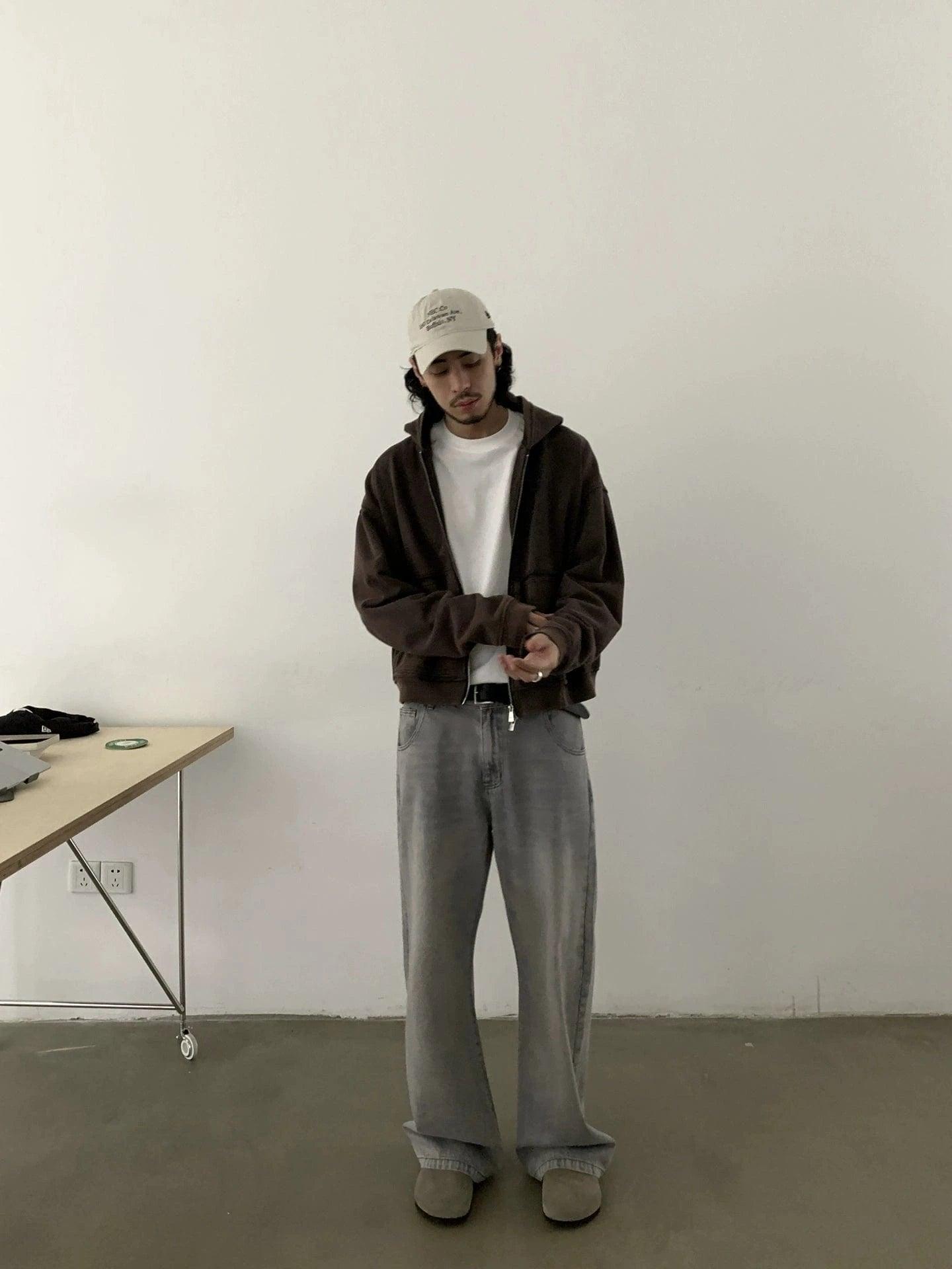 RT No. 19845 WASHED GRAY STRAIGHT DENIM JEANS Product Image