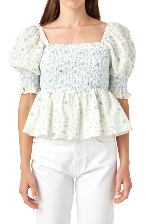 English Factory Smocked Floral Puff Sleeve Top Multi) Women's Clothing Product Image