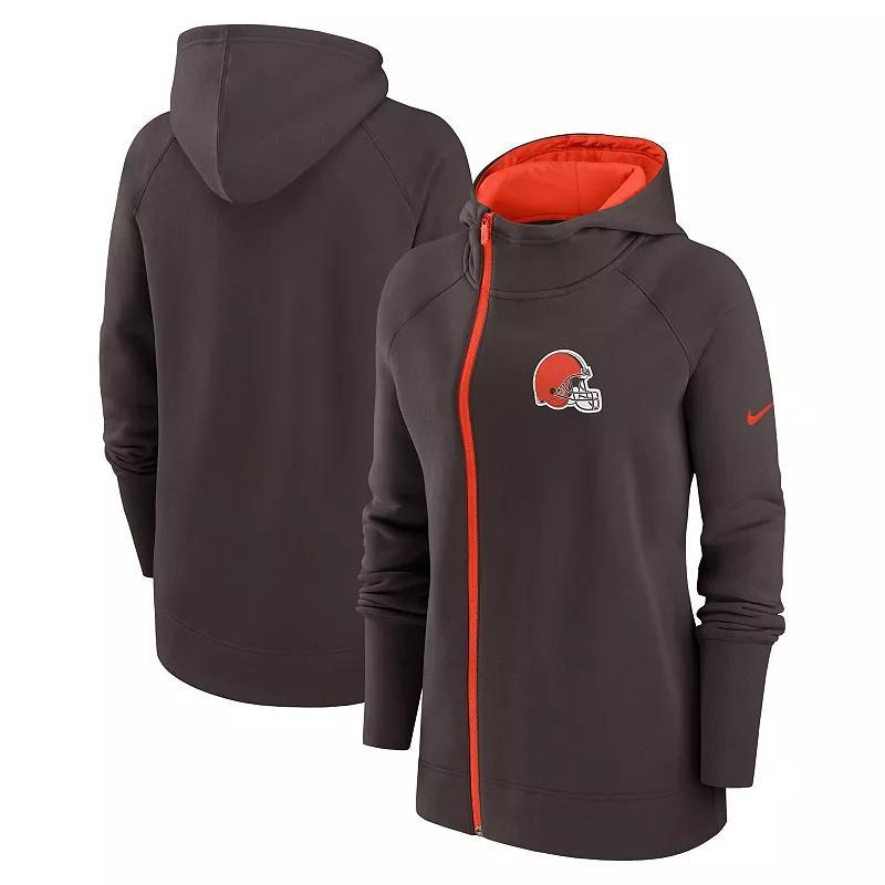 Women's Nike  Brown Cleveland Browns Asymmetrical Raglan Full-Zip Hoodie, Size: Medium Product Image