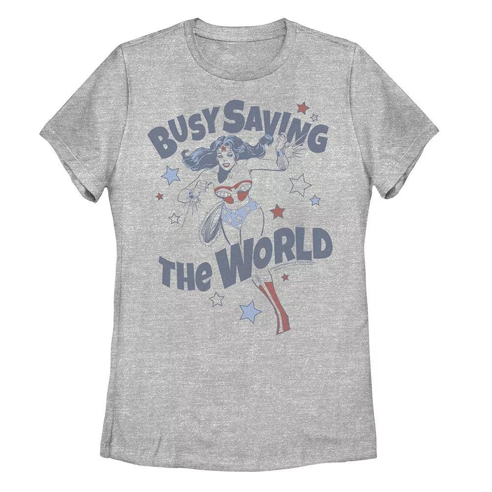 Juniors' DC Comics Wonder Woman "Busy Saving The World" Graphic Tee, Girl's, Size: XXL, Athletic Grey Product Image