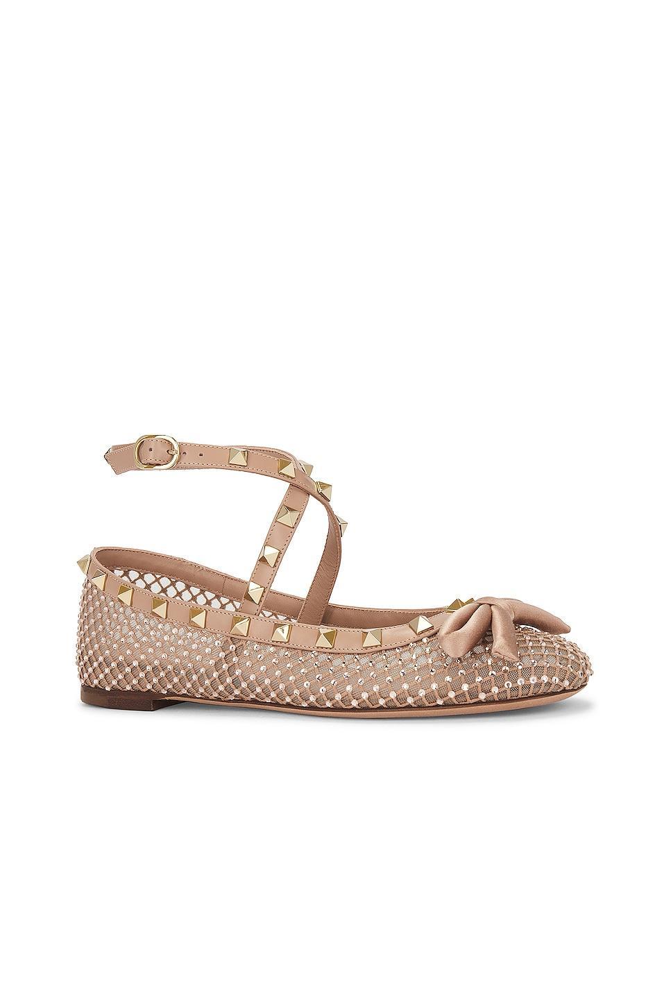 Womens Rockstud Mesh Ballerina Flats With Crystals Product Image