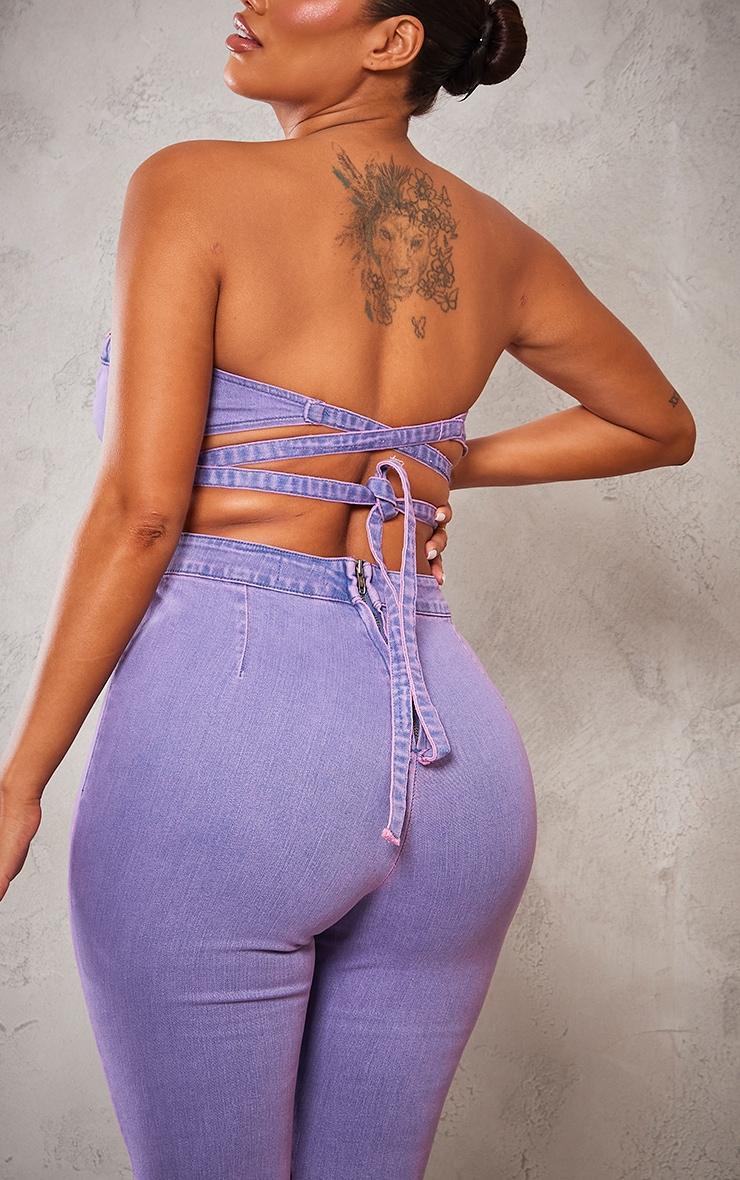 Shape Purple Acid Wash Cup Detail Tie Back Denim Jumpsuit Product Image