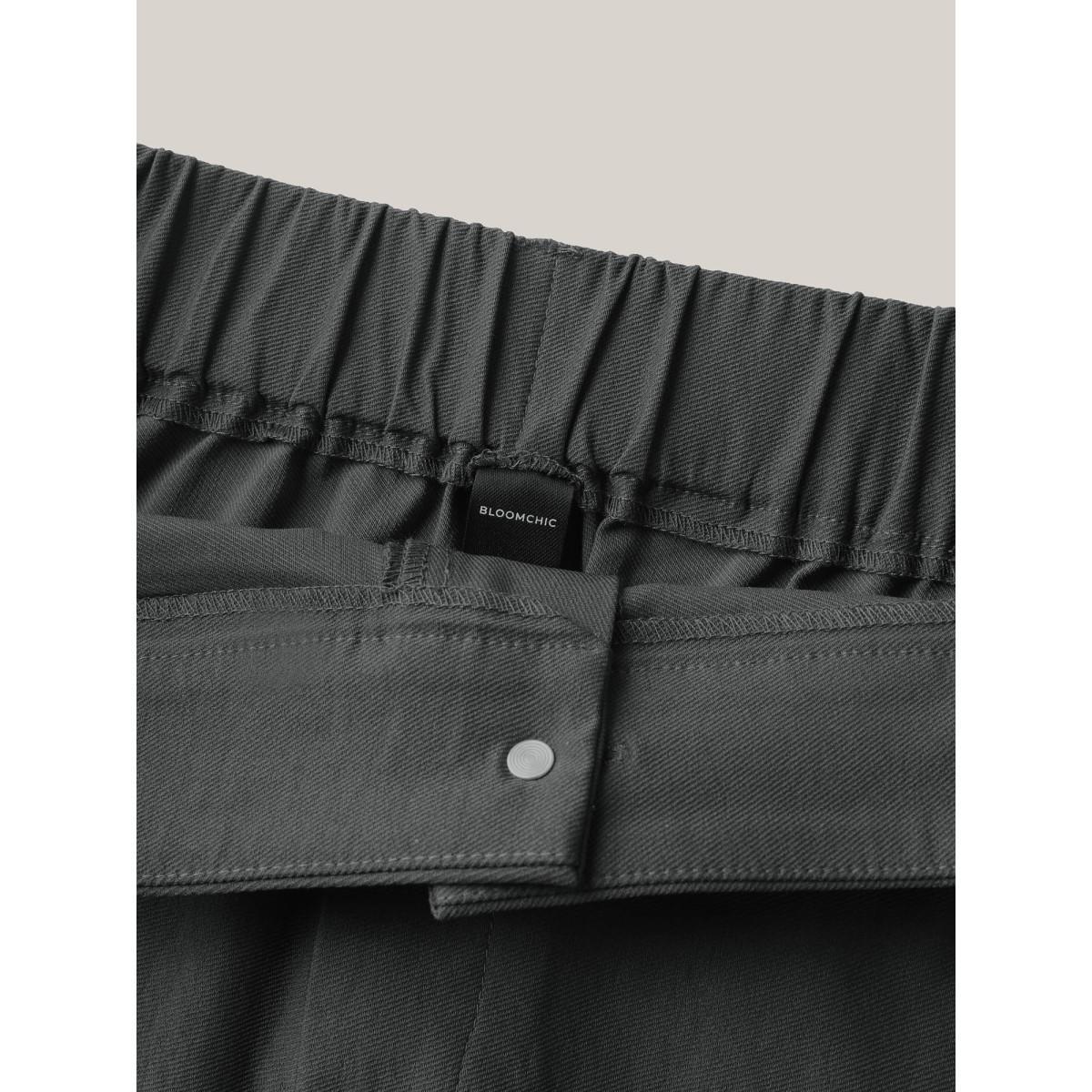 Plus Size Stretchy Functional Pockets Maxi Skirt Women DimGray Casual Low stretch Open pocket with flap Everyday-Casual Skirts BloomChic 14-16/1X Product Image