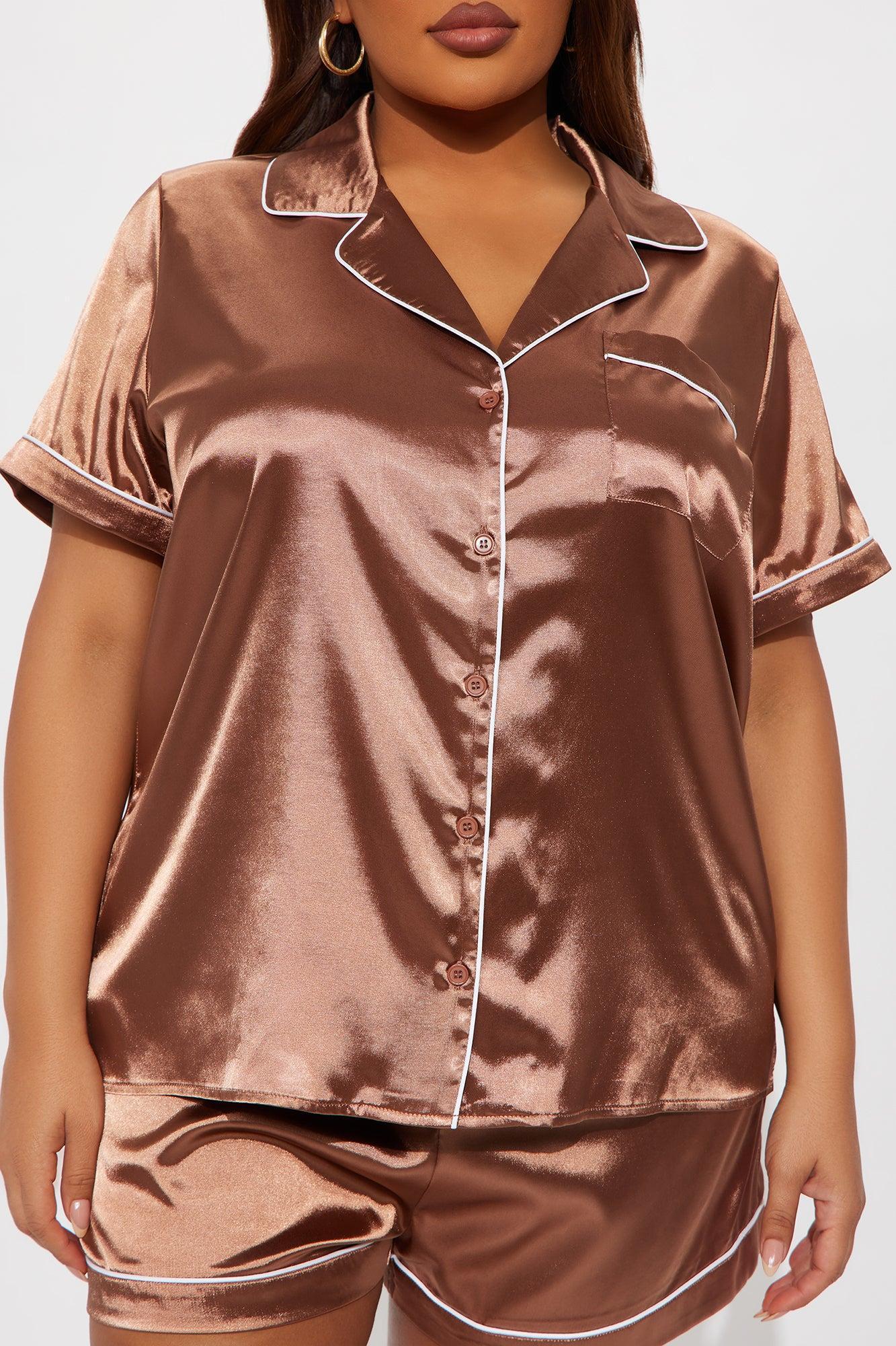 Bedtime Satin Short Sleeve PJ Short Set - Mocha Product Image