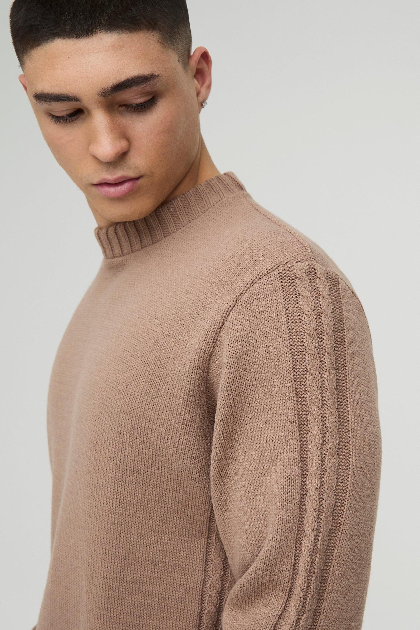 Regular Fit Cable Detail Knitted Sweater | boohooMAN USA Product Image